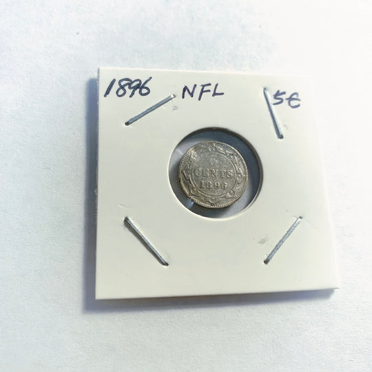 1896 Newfoundland 5 Cents Silver Coin Rare