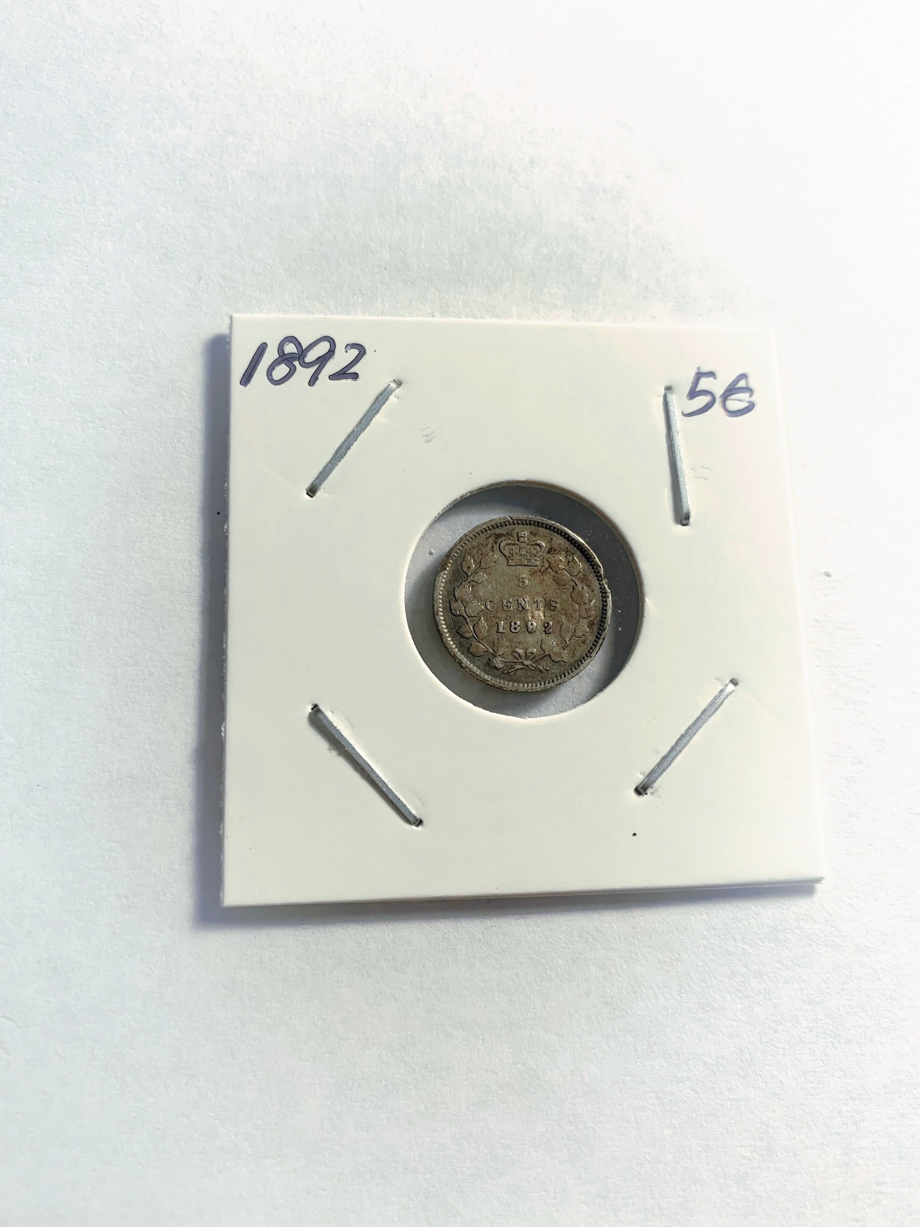1892 Canada Five 5 Cents Small Silver Canadian Coin