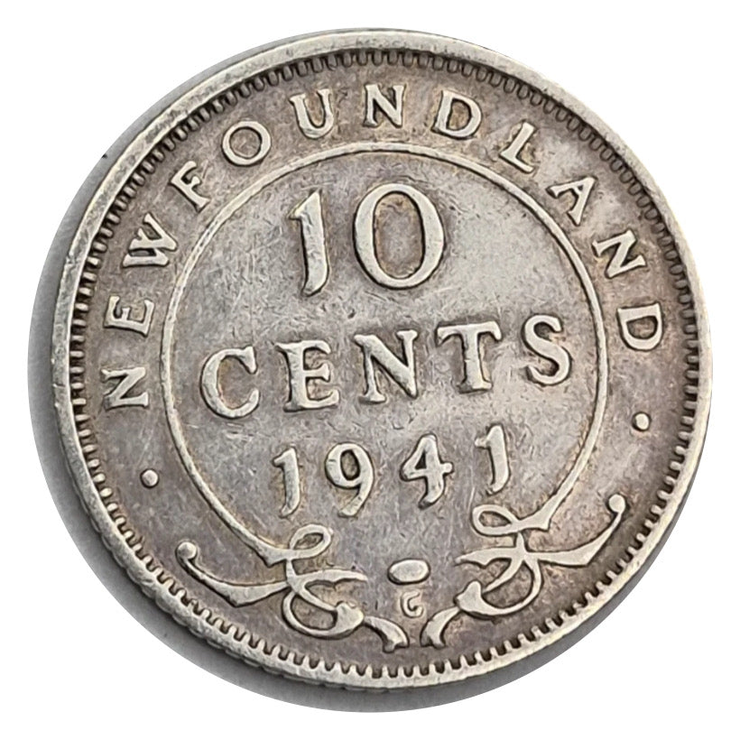 1941 C Newfoundland Silver 10 Cents Coin VF