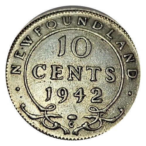 1942 C Newfoundland Silver 10 Cents Coin VF