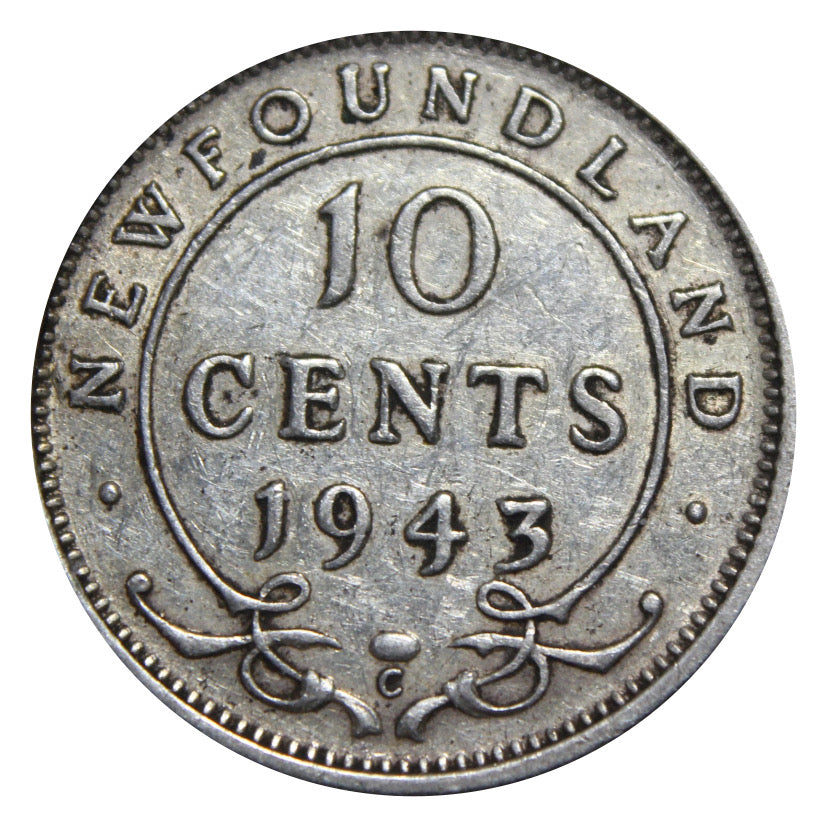 1943 C Newfoundland Silver 10 Cents Coin VF