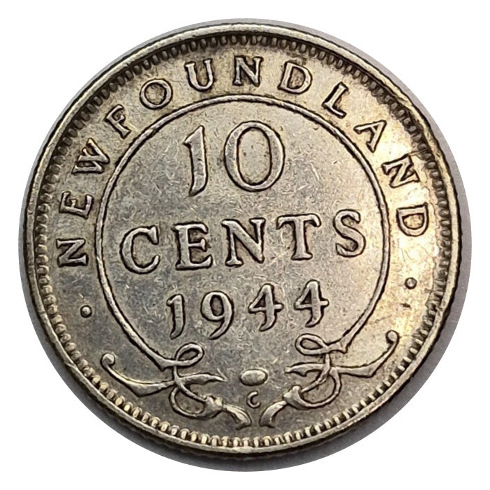 1944 C Newfoundland Silver 10 Cents Coin VF