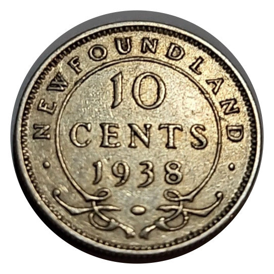 1938 Newfoundland Silver 10 Cents Very Fine