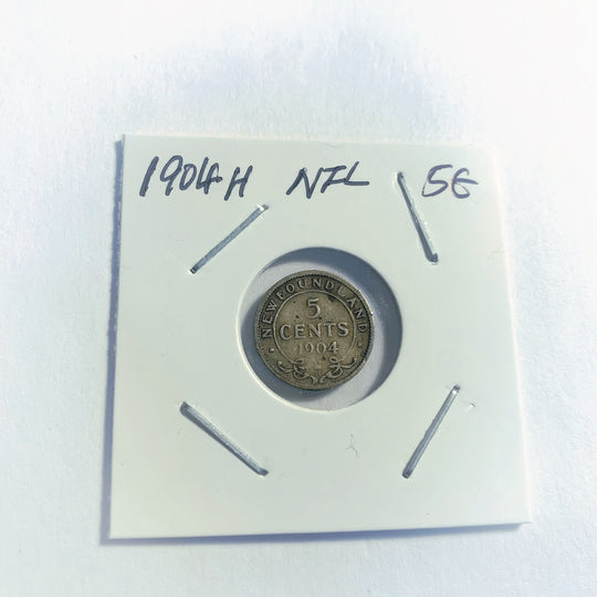 1904-H Newfoundland 5 Cent Silver Coin VF Rare