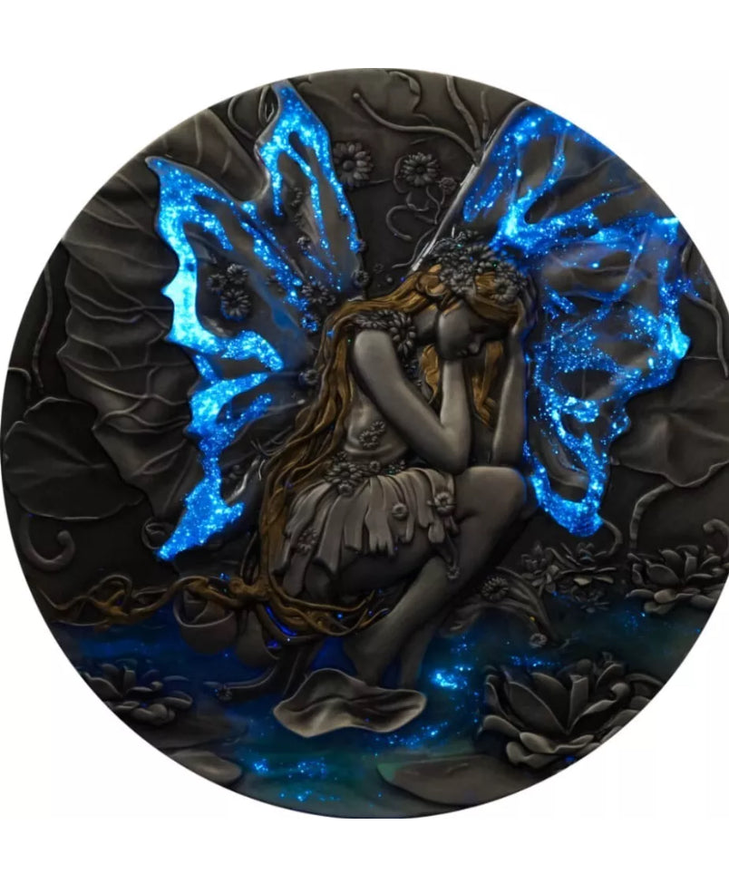 2025 2 Oz .999 Silver Fairy in Magicland: Flower Fairy Antiqued Glow in the Dark