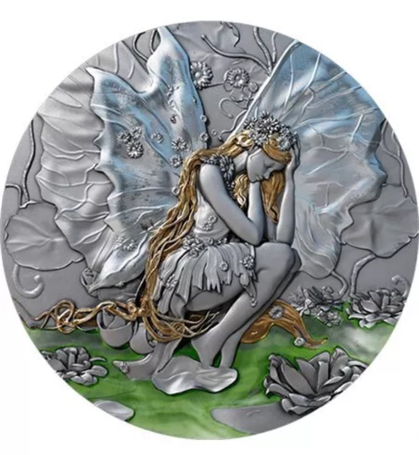 2025 2 Oz .999 Silver Fairy in Magicland: Flower Fairy Antiqued Glow in the Dark