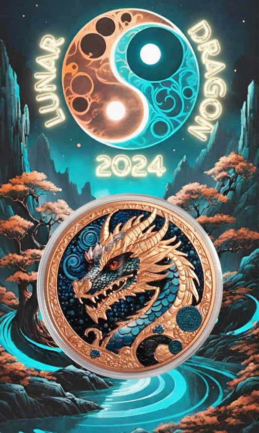 2024 Lunar Dragon Colorized 33g Copper Round in Card