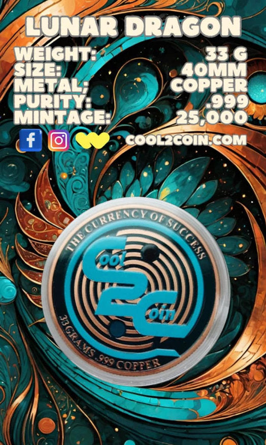 2024 Lunar Dragon Colorized 33g Copper Round in Card
