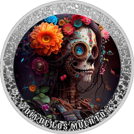 2025 Dia De Los Muertos: Mechanical Skull 1oz .999 Silver Coin 1000F Cameroon