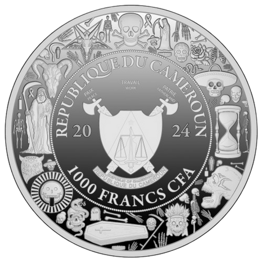 2025 Dia De Los Muertos: Mechanical Skull 1oz .999 Silver Coin 1000F Cameroon