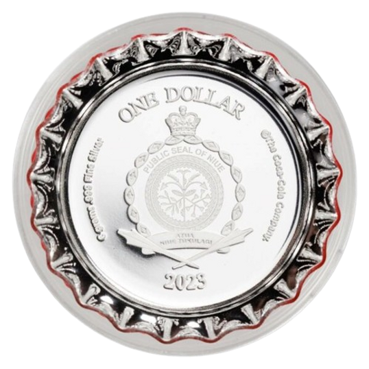 2023 Niue Coca-Cola Bottle Cap 6 Gram Silver Colorized Shaped Coin