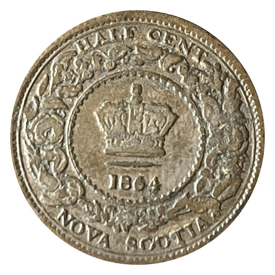 1864 Nova Scotia Half  Cent Penny coin VG