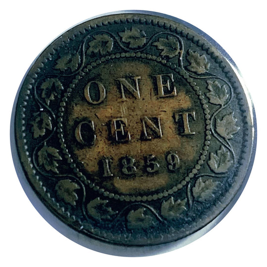 1859 Canada queen Victoria  Narrow 9 Large Penny coin VG