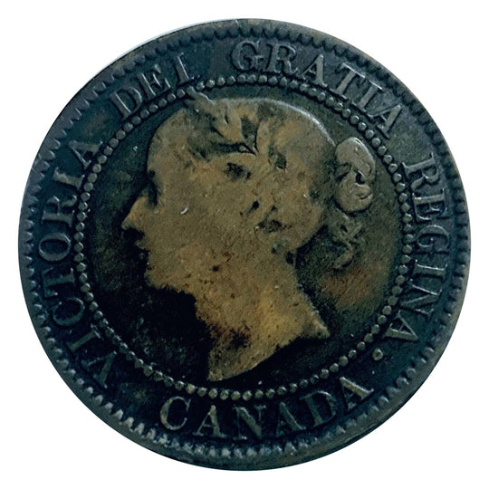 1859 Canada queen Victoria  Narrow 9 Large Penny coin VG