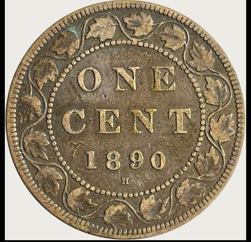 Canada 1890 H 1 Cent One Large Cent Coin - Date clé à faible tirage - Reine Victoria de haute qualité