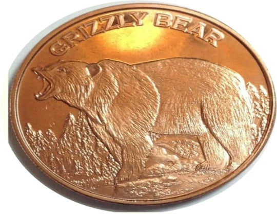 Grizzly Bear Fine Copper Round Pure 1 OZ .999 Bullion