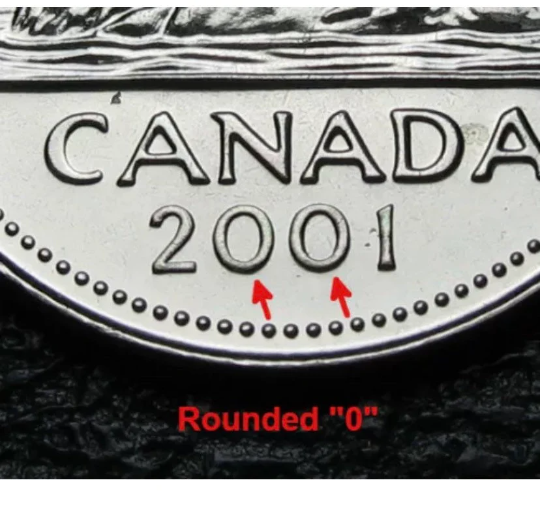 RCM - 2001-p - 5-cent - Proof Like - Uncirculated - Rounded “0” - Variety
