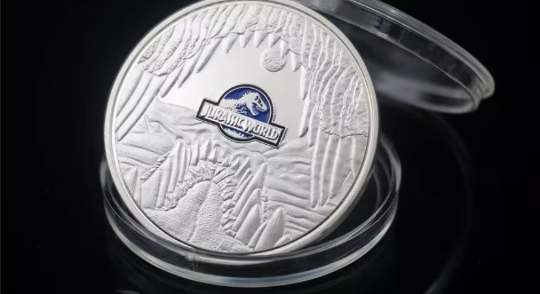 Lucky Coin - Jurassic Mosasaurus - Craft Gift Coin Colored in Protective Plastic Capsule Silver plated
