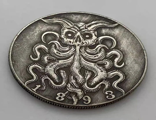 Hobo Coin -Evil octopus in Protective Plastic Capsule Copper Engraved