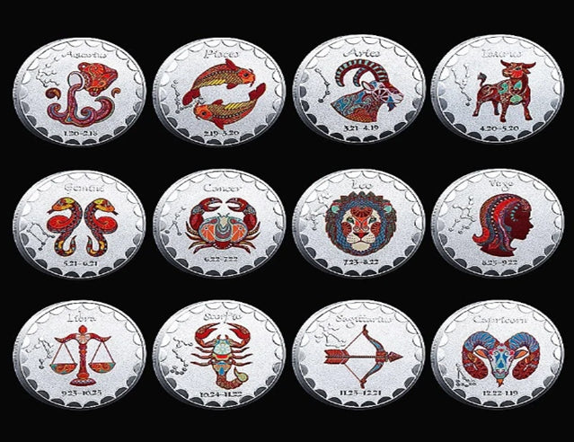 Lucky Coin -12 constellation  Colored in Protective Plastic Capsule Silver Plated