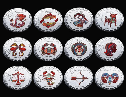 Lucky Coin -12 constellation  Colored in Protective Plastic Capsule Silver Plated