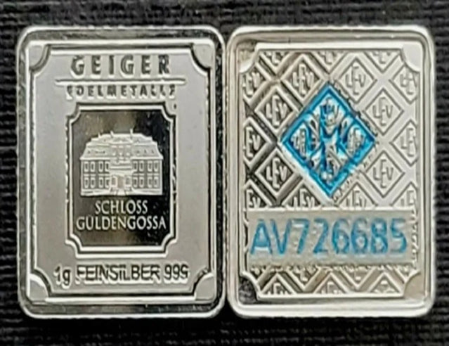 Geiger 1g Gram Fine Silver Serialized Bullion Square***