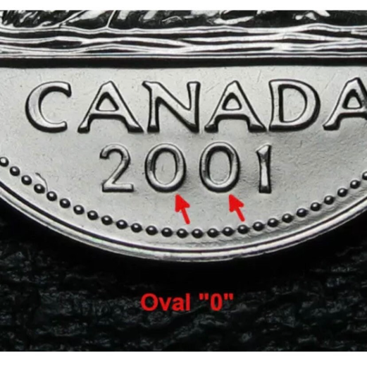 2001 p  Canadian 5 cent  - Oval ”0“ - Variety coin