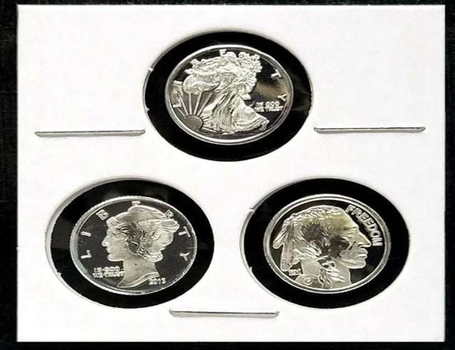 Walking Liberty, Mercury, Indian Head & Buffalo - 3 x 1g Gram Silver Rounds***
