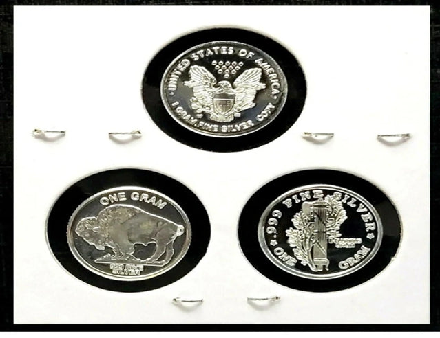 Walking Liberty, Mercury, Indian Head & Buffalo - 3 x 1g Gram Silver Rounds***