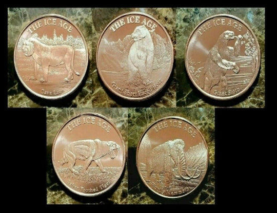 Set of Five 1oz. Pure Copper Bullion Ice Age nice coin set ***