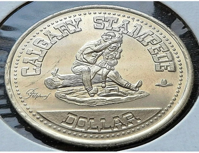 1980 Calgary Stampede 1 Trade Dollar - 75 Years - Cowboy Hat Variety