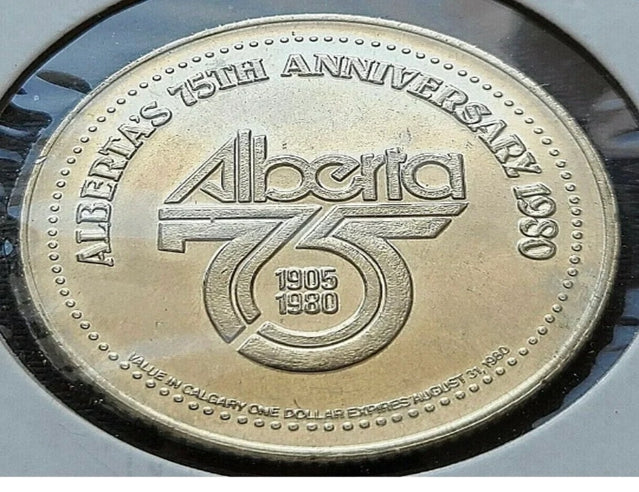 1980 Calgary Stampede 1 Trade Dollar - 75 Years - Cowboy Hat Variety