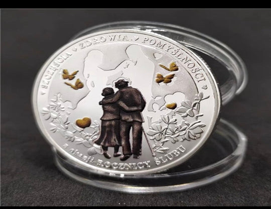 Lucky Coin -Forever Love Craft Gift Coin Colored in Protective Plastic Capsule Silver Plated