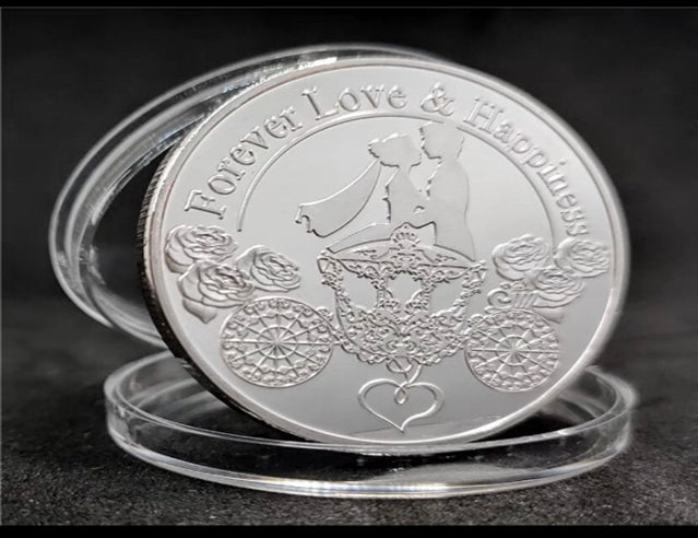 Lucky Coin -Forever Love Craft Gift Coin Colored in Protective Plastic Capsule Silver Plated