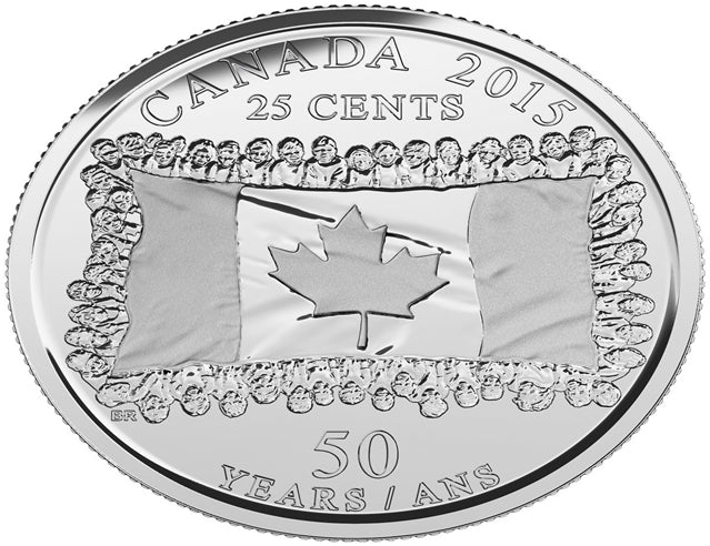 2015 Canadian 25-Cent National Flag 50 Years Non-Coloured  Coin BU