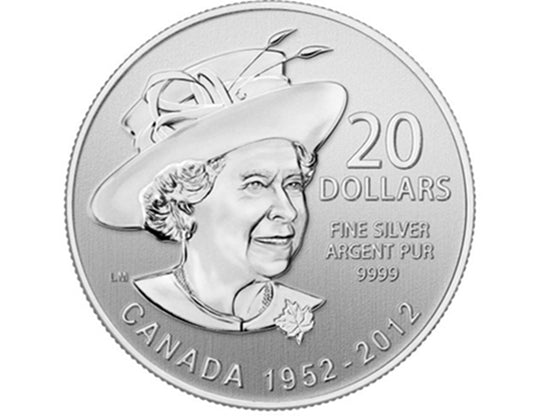 Pièce de 20 $ en argent pur Jubilé de diamant de la Reine 2012