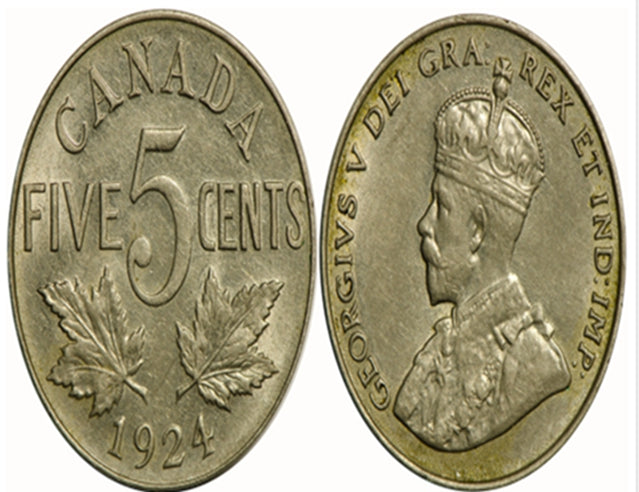 1924 Canadian 5-Cent Beaver Nickel Coin(Circulated) VF