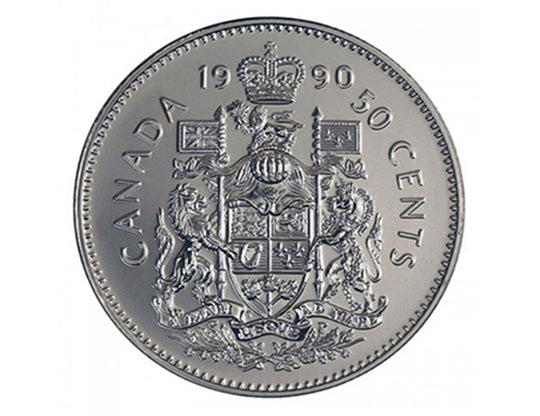 1990 Canadian 50-Cent Coat of Arms Half Dollar Coin BU