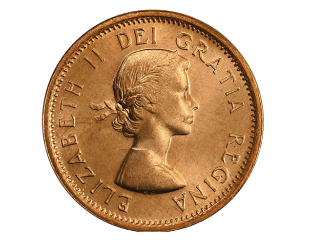 1959 Canadian 1-Cent Maple Leaf Twig Penny  BU