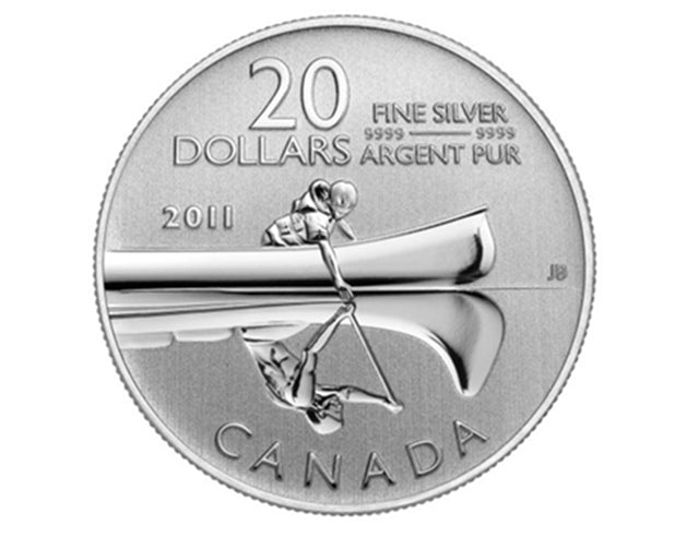 2011 Canadian $20  Canoe Fine Silver Commemorative Coin