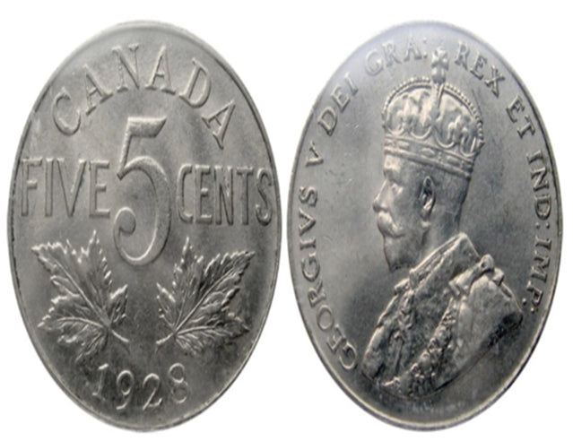 1928 Canadian 5-Cent Beaver Nickel Coin VF