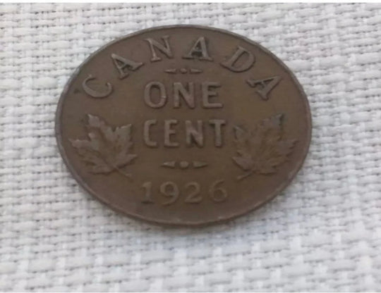 Canada 1 Cent 1926 George V Canadian Penny Copper Coin small cent Low Mintage key date