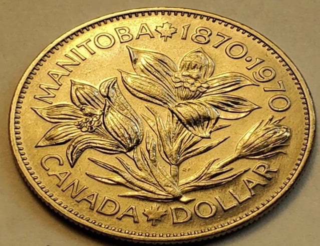 Pièce d'erreur 1870-1970 Manitoba défaut frappé à travers le Canada un dollar