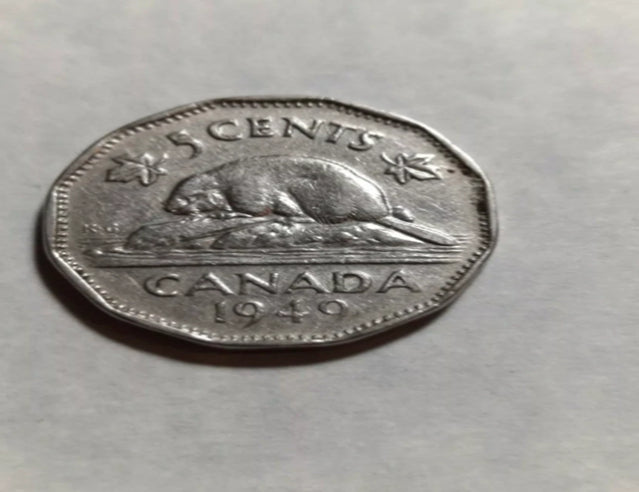 Erreur 1949 Canada 5c Nickel Weak Strike à l'envers
