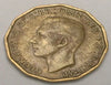 1944 UK Great Britain British Three 3 Pence WWII Era Plant Coin VF