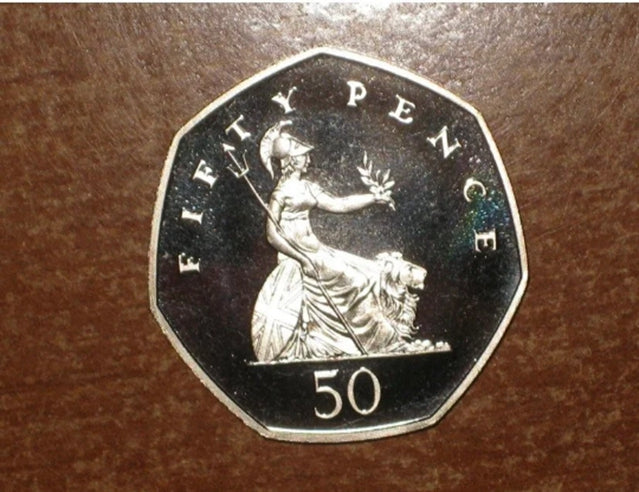 GB England 1999 50 Pence coin Proof nice