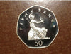 GB England 1999 50 Pence coin Proof nice