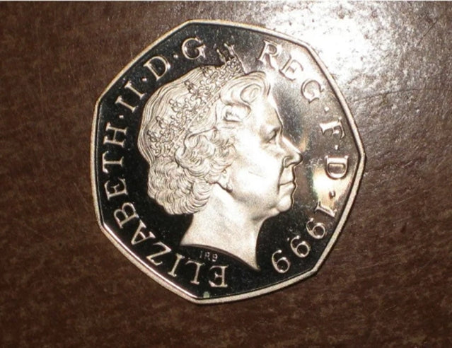GB England 1999 50 Pence coin Proof nice