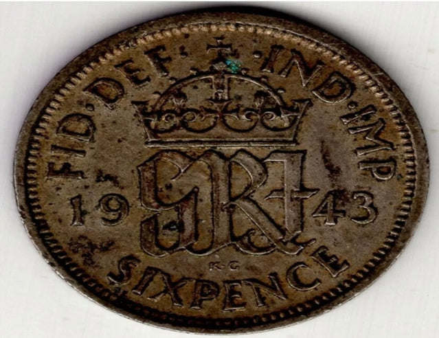 1942 Great Britain six 6 pence george vi silver world coin