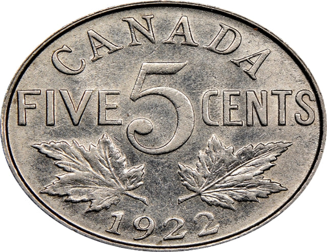 1922 Canadian  5-Cent Beaver Nickel Coin VF